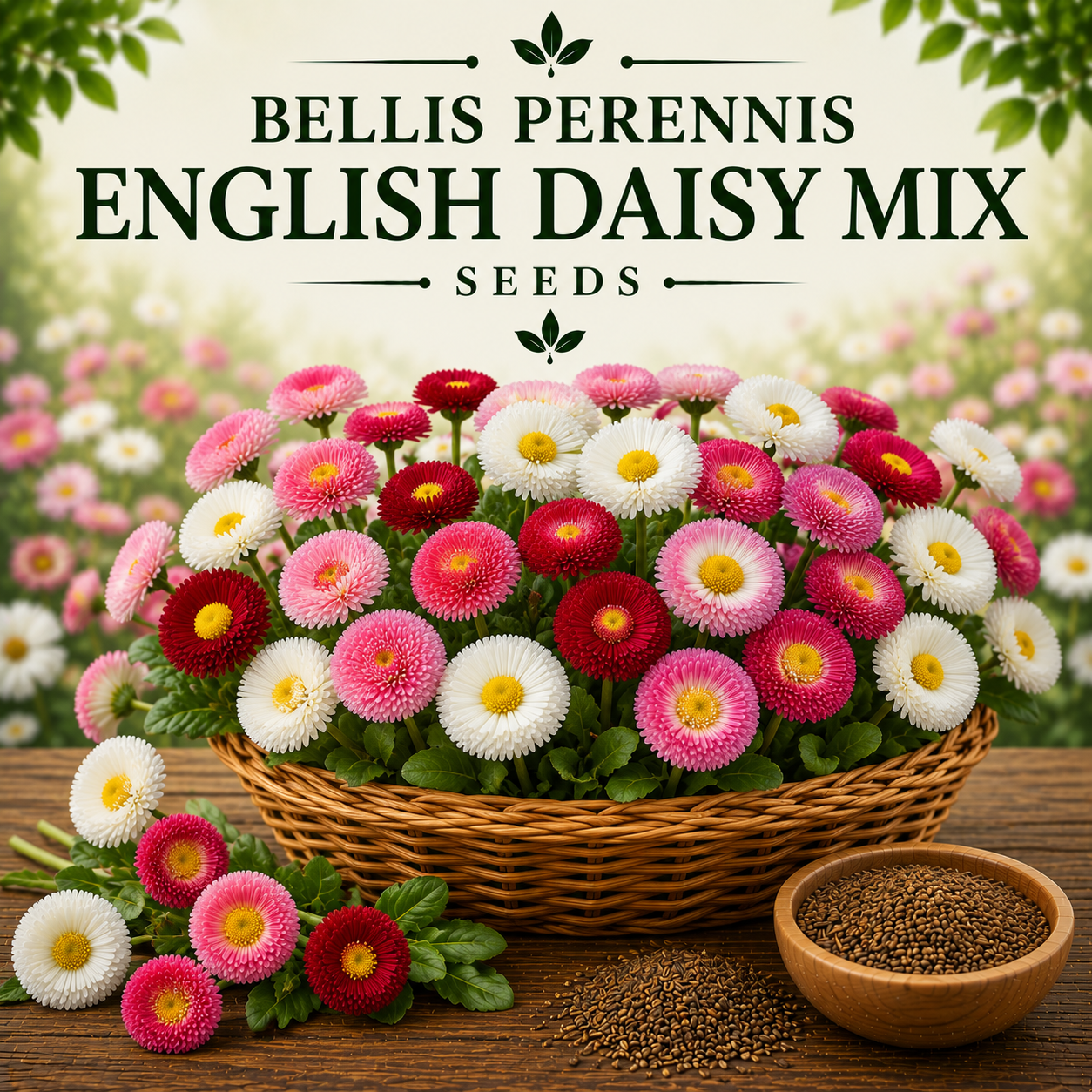 Bellis Perennis English Daisy Mix 30+ Seeds