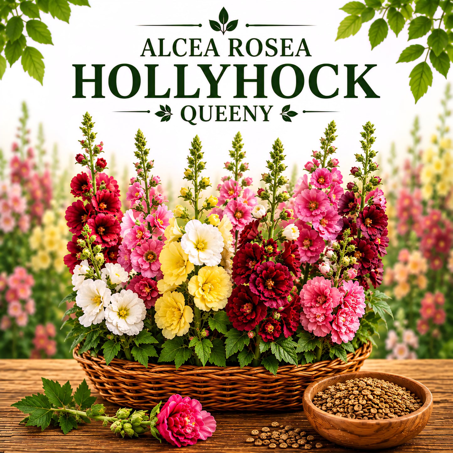 Alcea rosea Hollyhock Queeny 10+ Seeds
